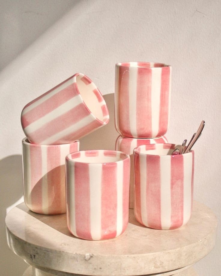 Pink Stripe Cup Set