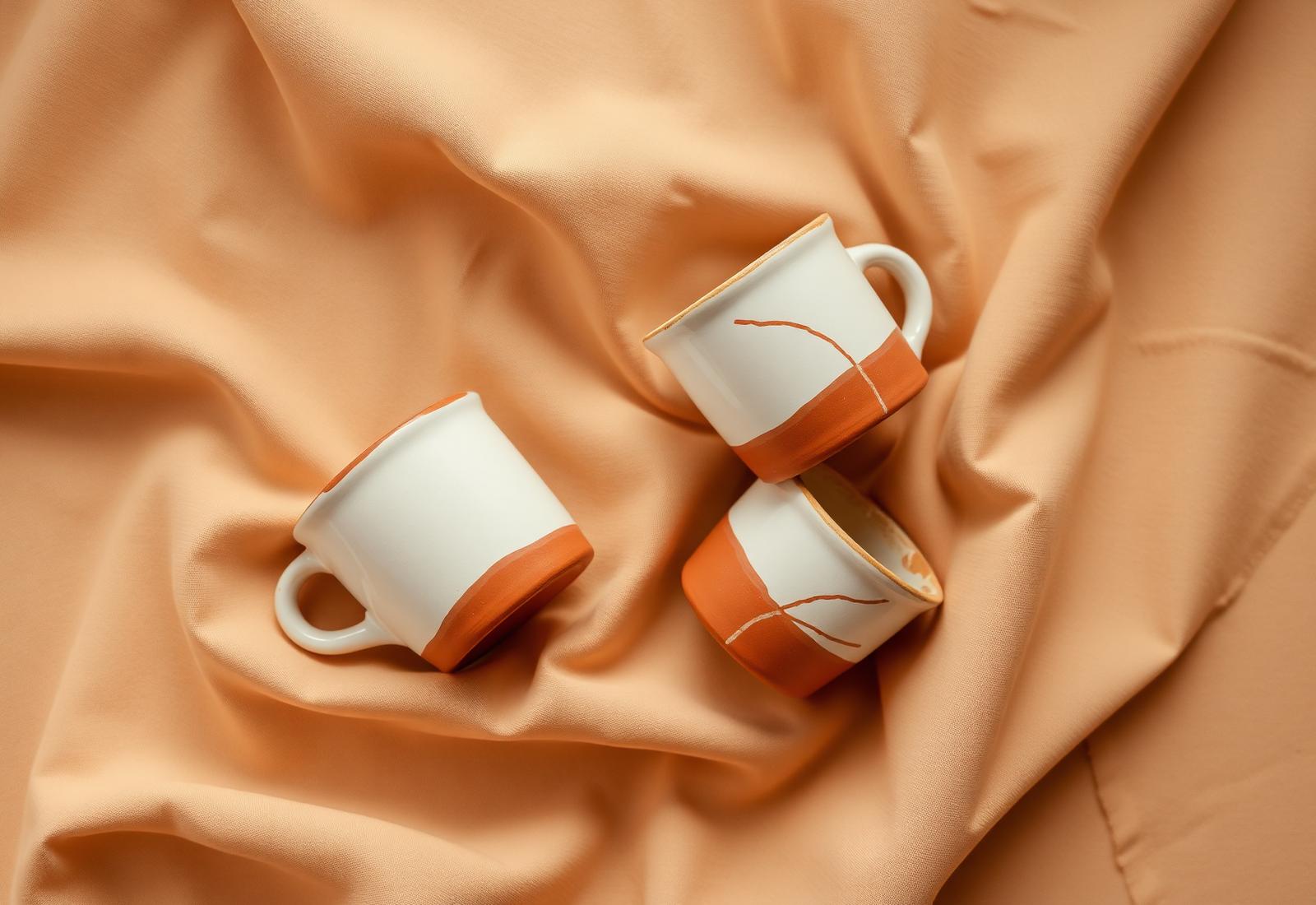 Mug collection on linen