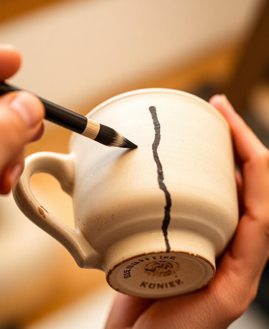Hand-painting a ceramic mug